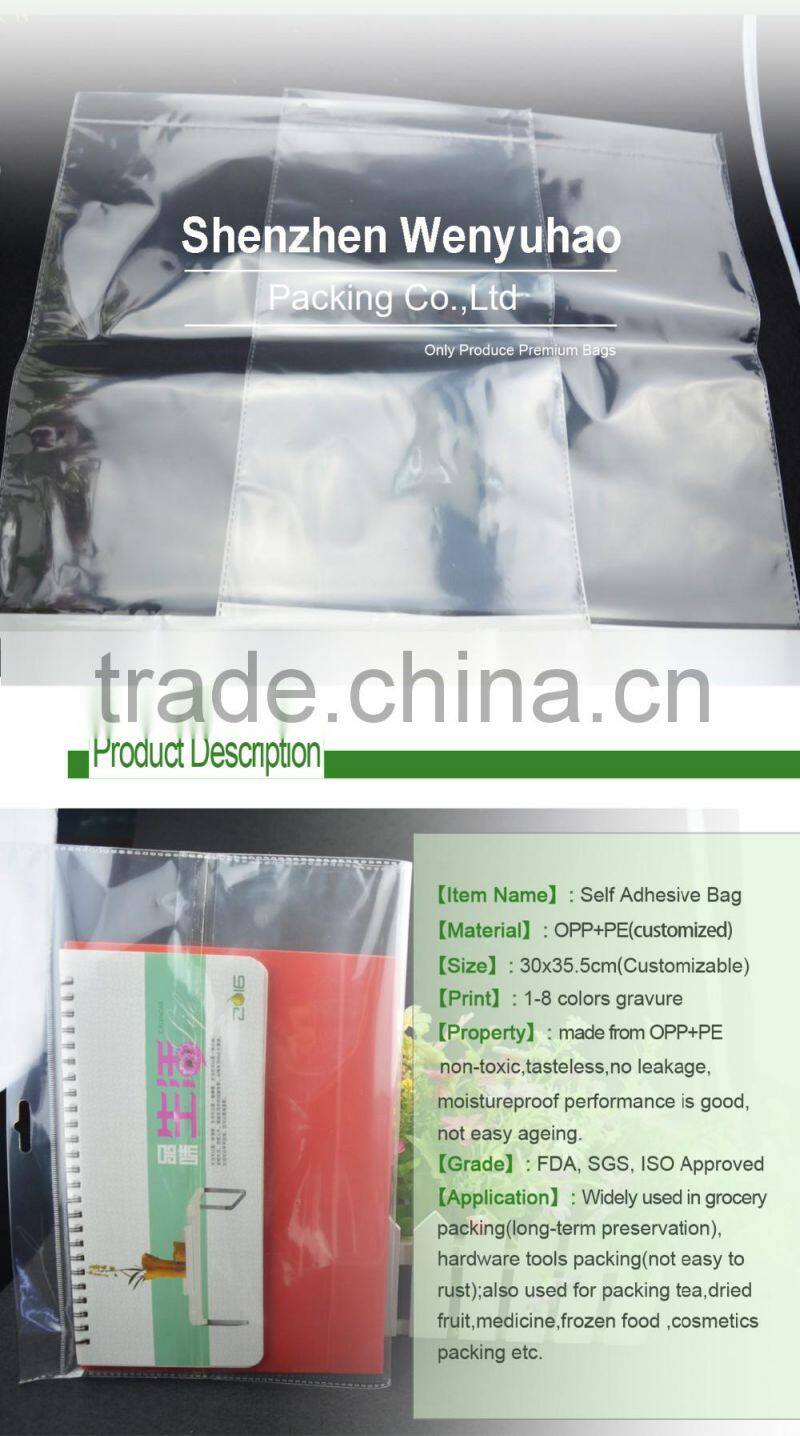 custom self adhesive plastic lamination header transparent gift packing bag