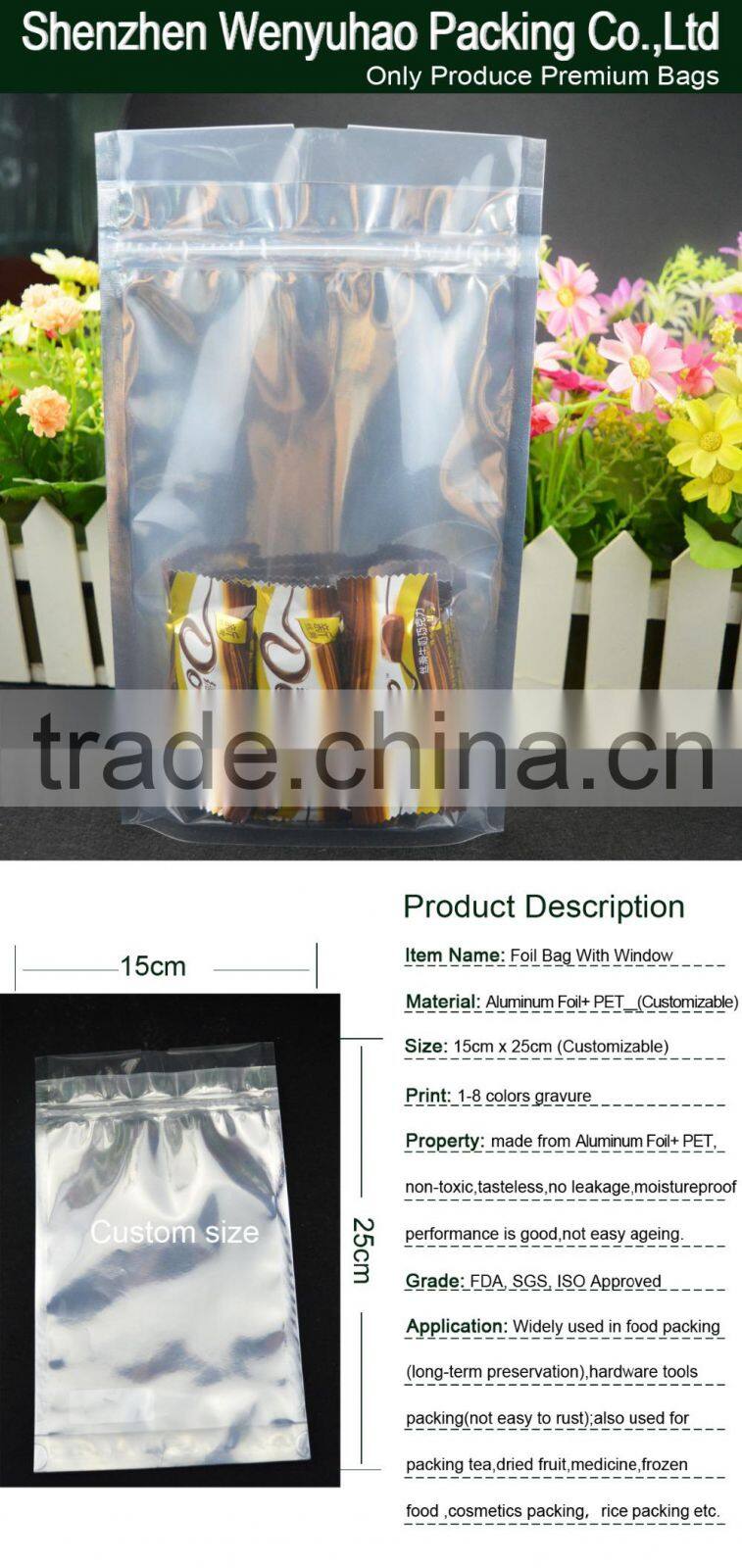 Laminated zip lock one side clear resealable aluminum foil packaging bags factory price