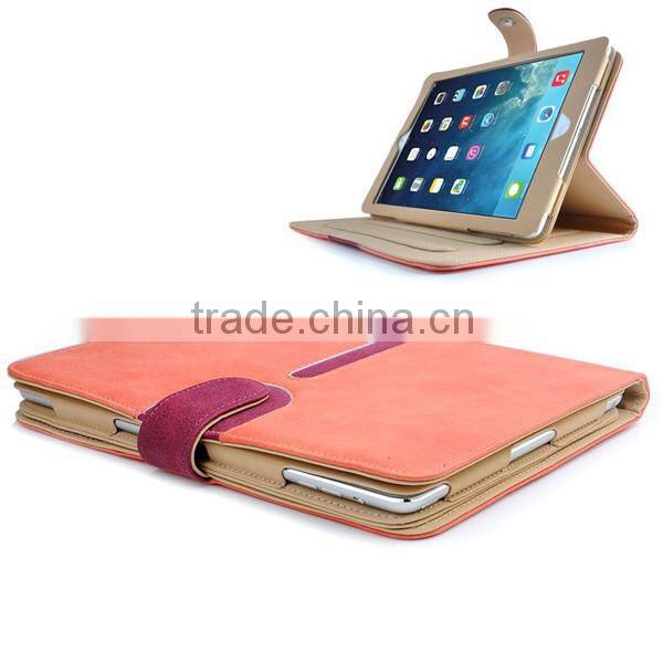 High Quality Suede Leather Smart Case,Tan Leather Case Cover For Ipad Air 2 with Sleep Wake