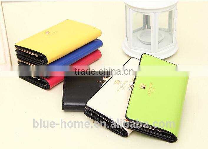 Good quality Young girl trendy wallets small moq wholesale crown clutch 1 fold purses
