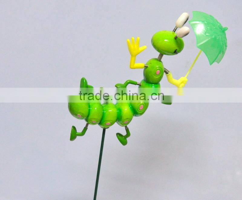 4 Inch Caterpillar with Umberlla Garden Decoration Plastic, Garden Sticks