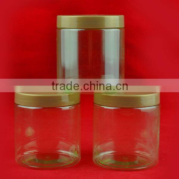 300ml green clear PET plastic candy can for food packaging