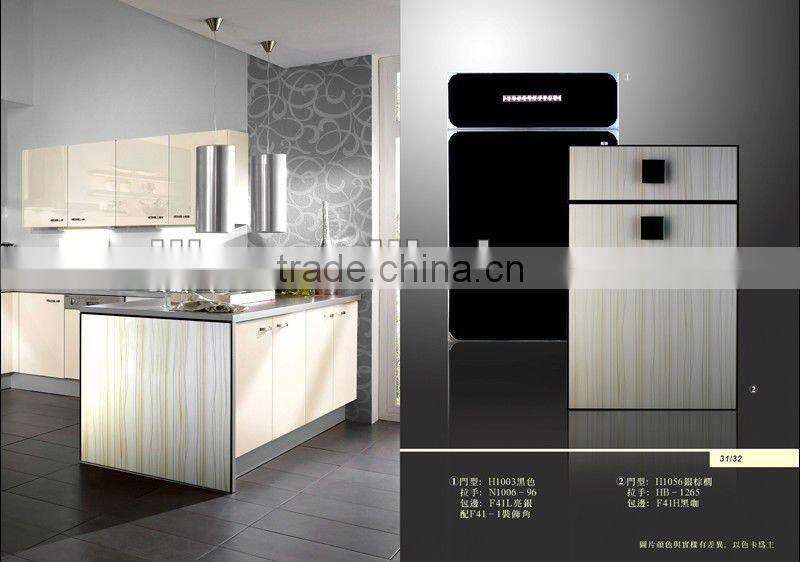high glossy Kitchen Cabinet/high glossy wood color kitchen cabinet,H1035