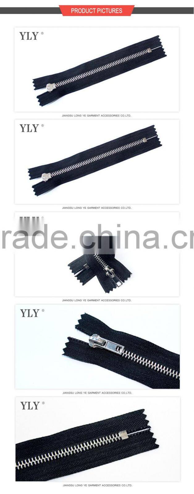 Heavy duty end close Y teeth silver metal zipper for luggage