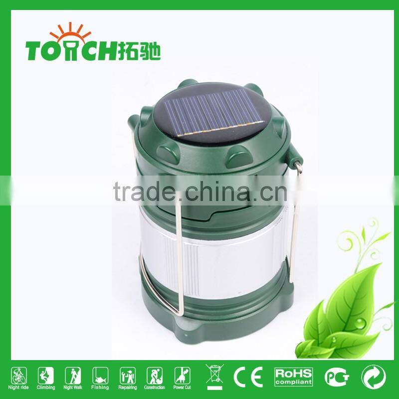Green Color Rechargeable Lantern ABS Plastic Camping Lantern 3*AA Battery with Solar Charger Camp Lantern Light