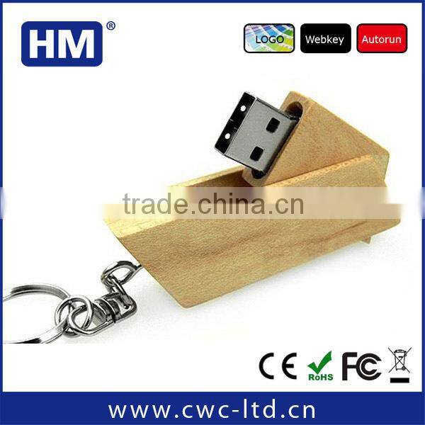 Popular wood swivel USB memory stick with key chain 2GB4GB8GB16GB wooden USB stick Custom Solution print/laser engraving LOGO