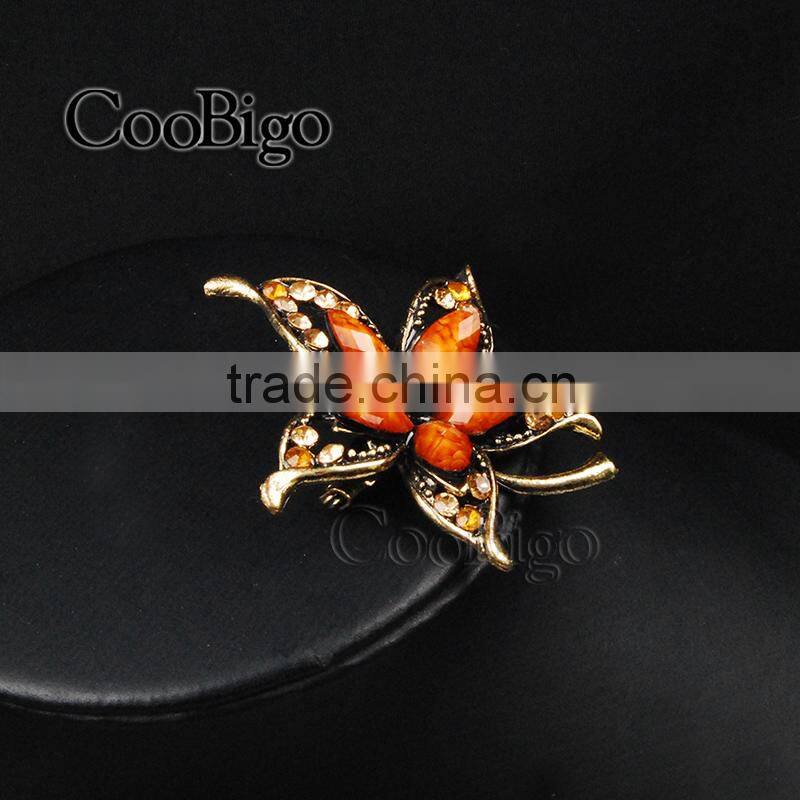 Fashion Jewelry Crystal Rhinestone Five Petals Brooch Pin Crazing Arcylic Stone Girls Party Promotion Gift Appreal Accessories