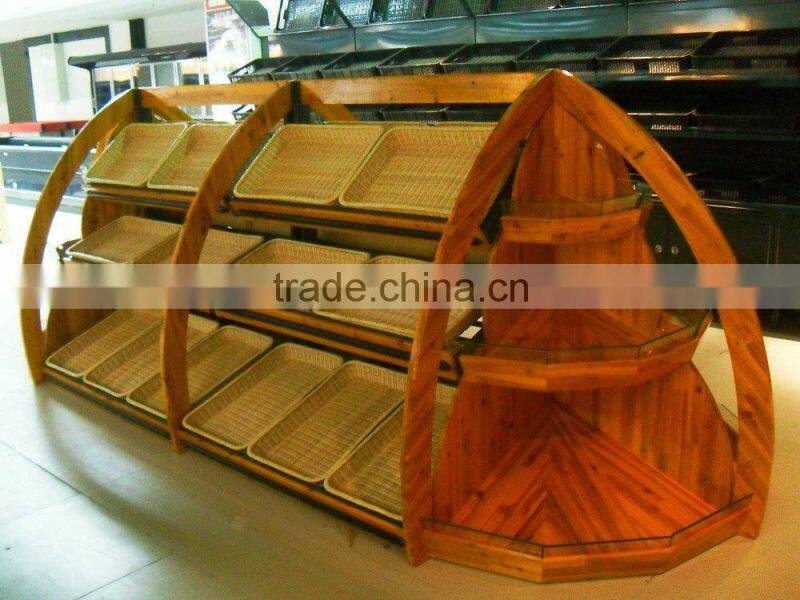 AL-SM055 Supermarket vegetable/ fruit /cake wood display shelves hot sale