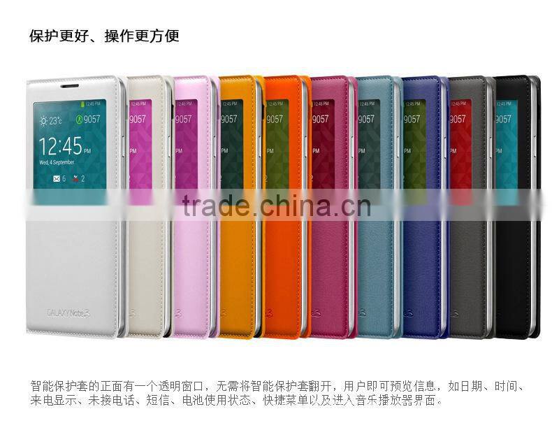 New Arrival Ultra Thin leather flip case for samsung galaxy note 3 with Smart window and sleep function