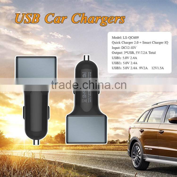 Quick Charger QC2.0 Car Charger Car Cigarette Lighter Input 12~18V Out Put 5~12V Quick Charger With 3 USB Ports