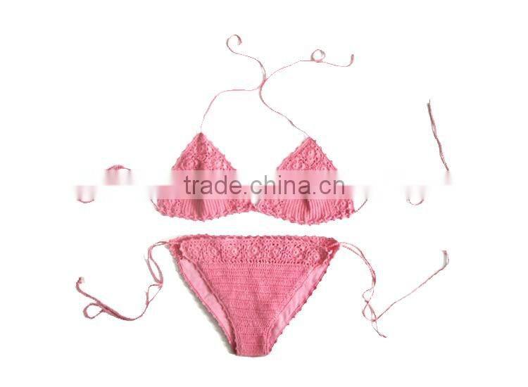 2016 Slimming Sweet pink bikini Customized fashion knit bikini for girl