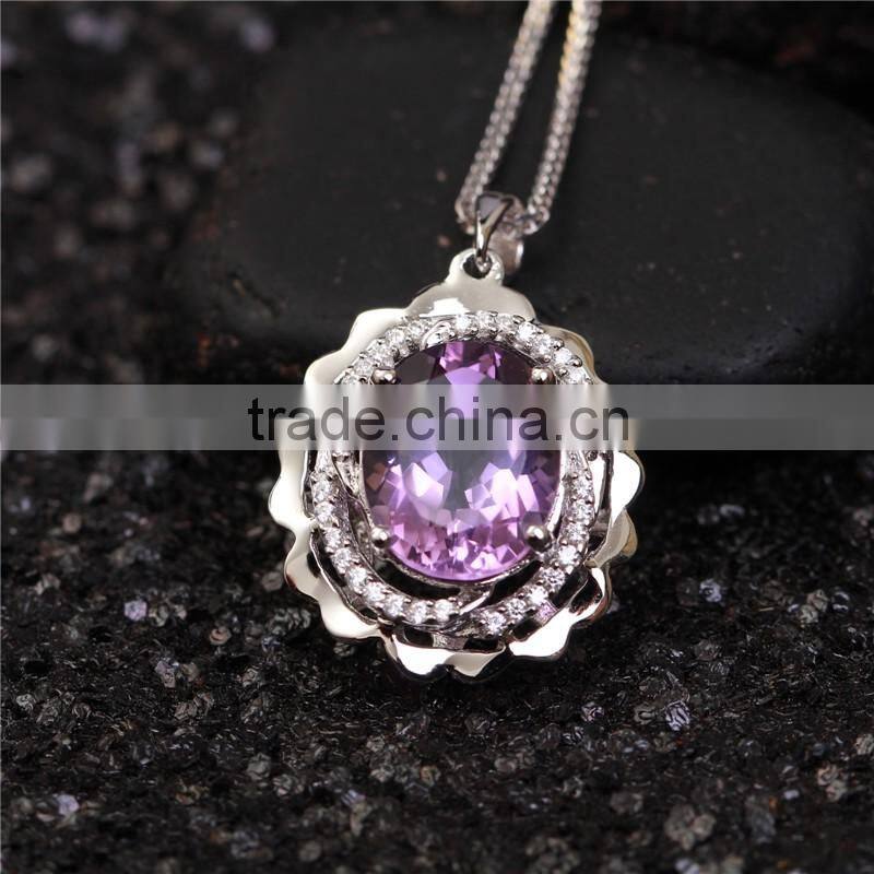 hot sale jewellery set 18K gold plated 925 sterling silver precious natural amethyst gemstone pendant ring jewelry set