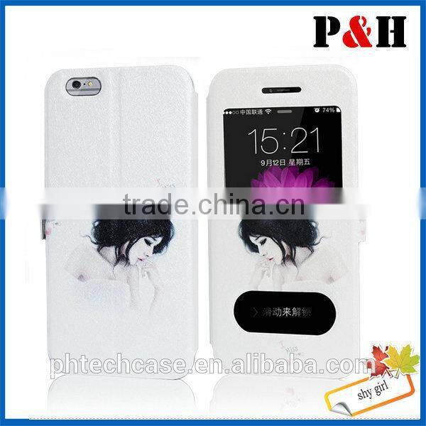 High quality wallet leather stand colored drawing case for iphone 6