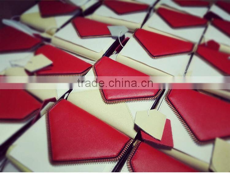 ladies designer wallet with zipper on flap ,color split joint