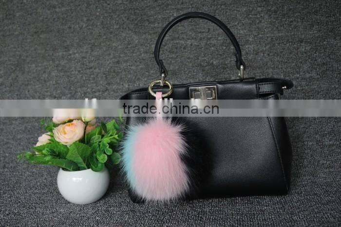 13cm genuine whole fox fur ball for bag/car keychain handmade fox fur ball poms key ring wholesale