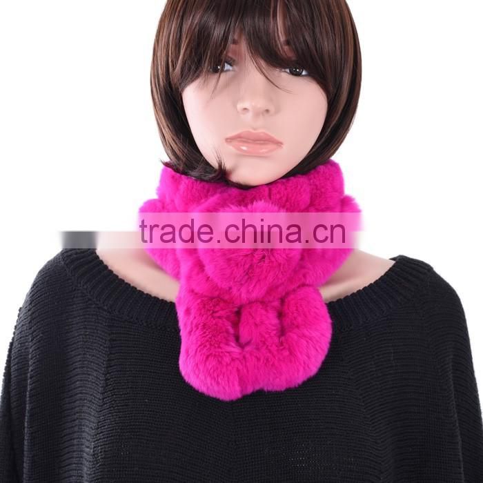 Ladies rabbit fur scarf with fur ball winter fashion real fur scarf KZ160043
