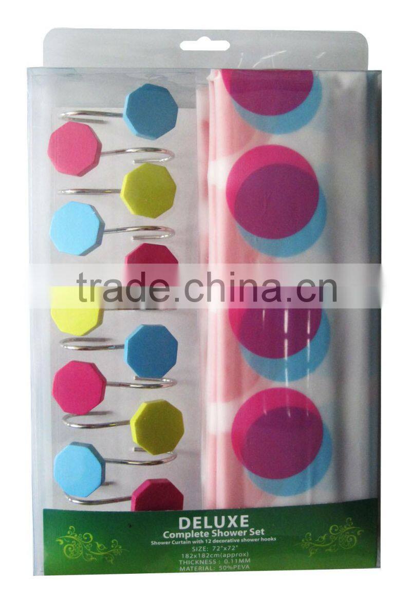 round style bathroom shower curtain with 12pcs decorative hooks