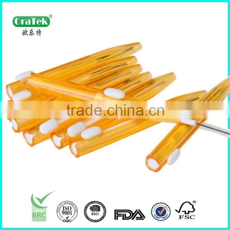 hand push interdental cleaning brush with button