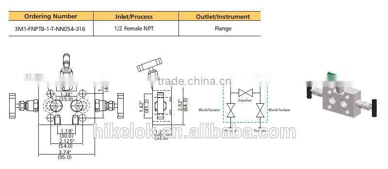 SS316 High Pressure 3 vavle Manifolds ANSI B31.1 Forged Instrument Manifolds