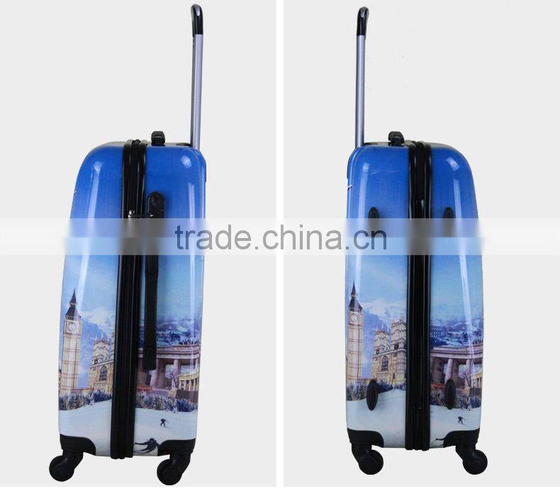 2016 Newest design travel luggage case cheap PC printing trolley luggage with lock and 4 universal wheels