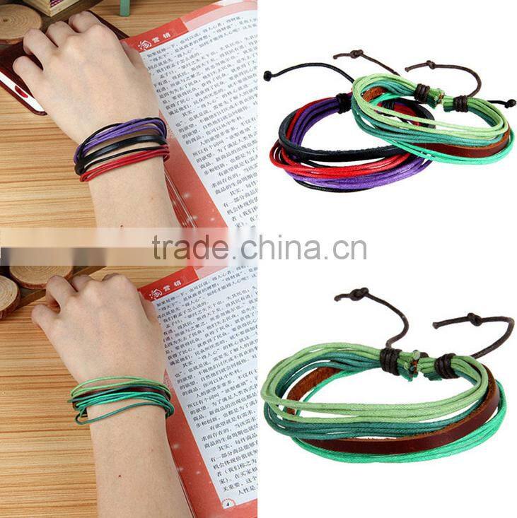 Fashion Cool Rock Wide Genuine Leather Wrap Skull Bracelet