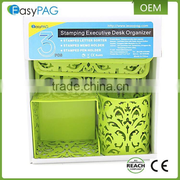 Multicolor embossing mesh card letter tray metal magnetic pen holder office set desk organizer