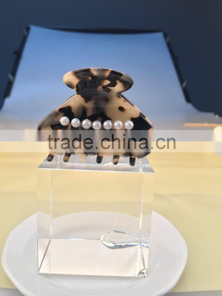 6 teeth handmade pearl decorative hair claw 2015 new design Hollow out magic clamps Chinese alibaba suppliers for fashion claws