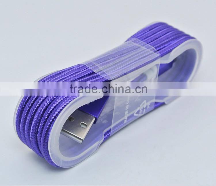Metal Nylon Woven USB Cable with blister for I6 phone cable OD 3.5mm