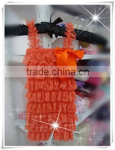 Lace hem hot pink black rompers jumpsuits wholesale baby lace romper solid ruffle petti romper posh girls lace romper for kids