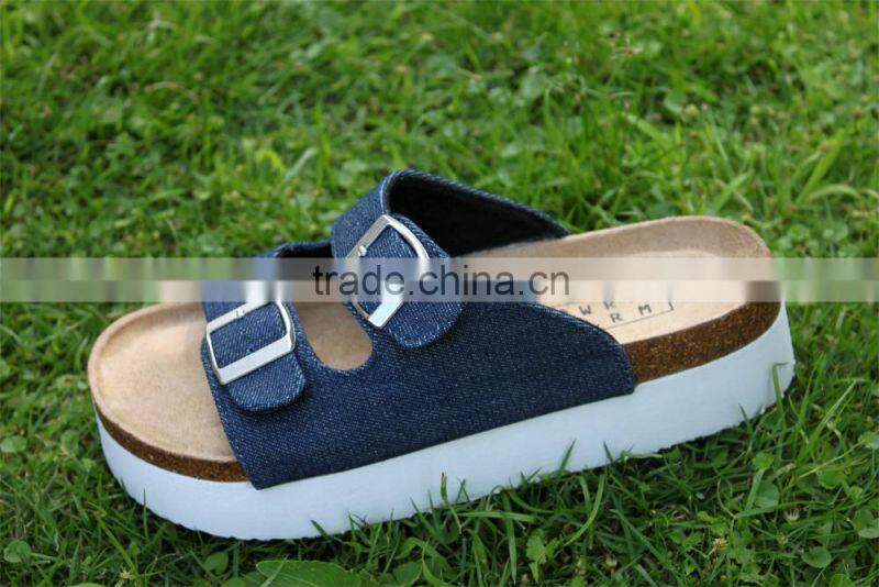 Summer leather buckle cork outsole wear-resisting ladies fancy sandal