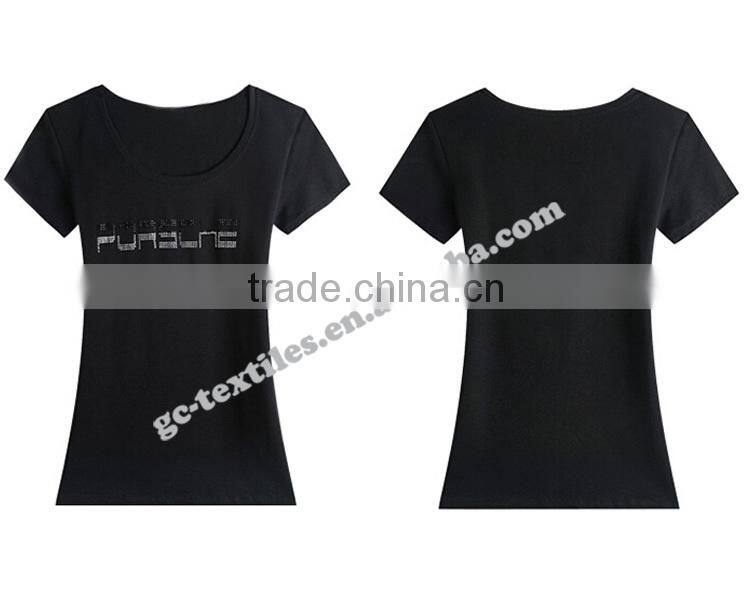 Girl's Hot Fix Rhinestone Slim Short Sleeve T-shirts for Promotion