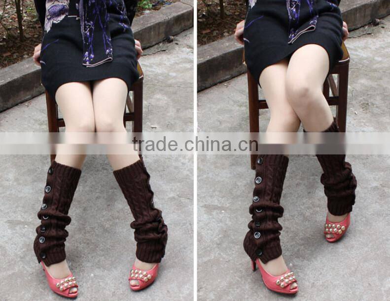 Korean Fashion New Buttons Down Fastening Keep Warm Knitted Gaiters Loose Wool Leg Guard Boot Cuffs Socks Knit Leg Warmers