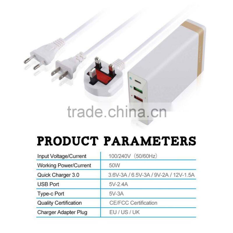 VOXLINK Qualcomm quick charge 3.0 usb wall charger with 5v 3a usb Type C EU plug