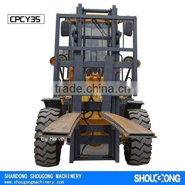 4WD Rough Terrain Forklift CPCY35 4x4 All Terrain Forklift with CE