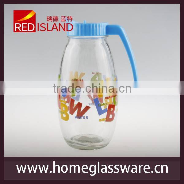 1.5L flower pattern water glass pither with plastic handle cover