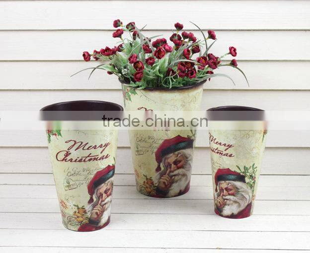 Hot Sale s/3 Christmas metal planter, outdoor metal planters,skull pot planter