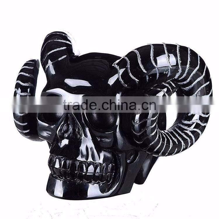 Halloween props decorative black human head skull with horn