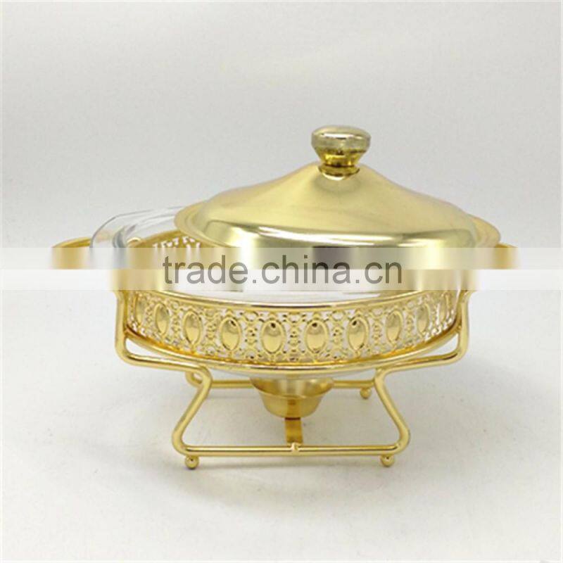 2L glass hot food warmer round silver chafing dish
