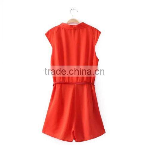 Sexy elegant deep V neck sleeveless red short rompers womens jumpsuit