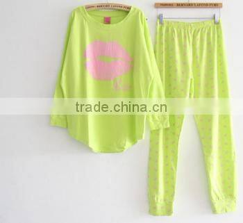 2015 fashion printing soft cotton homewear ,long sleeve sleepwear blank homewear ,lady's printing homewear