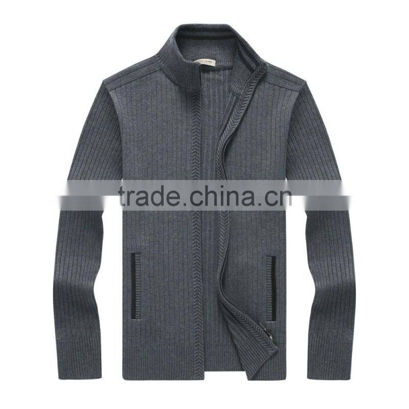 Casual men's winter wool knitted zip cardigan men plain knit cardigan sweater