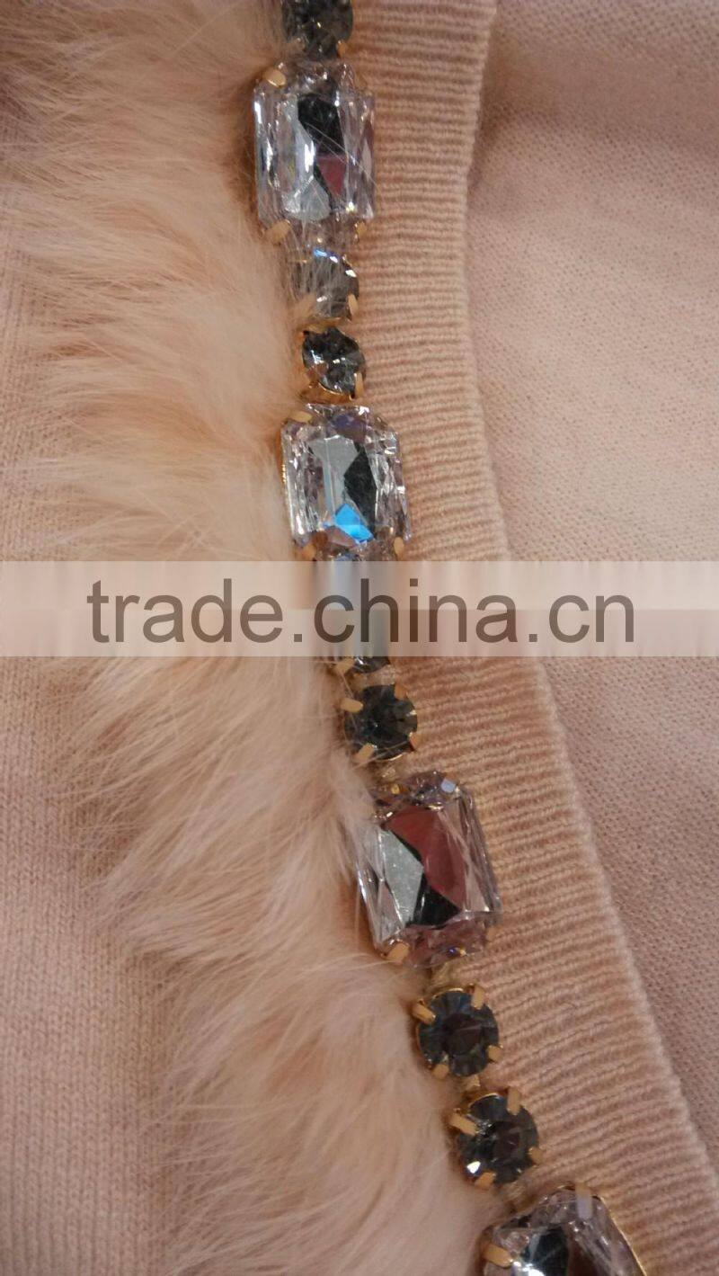 2014 Ladies knitted sweater,cardigan with manual nail bead