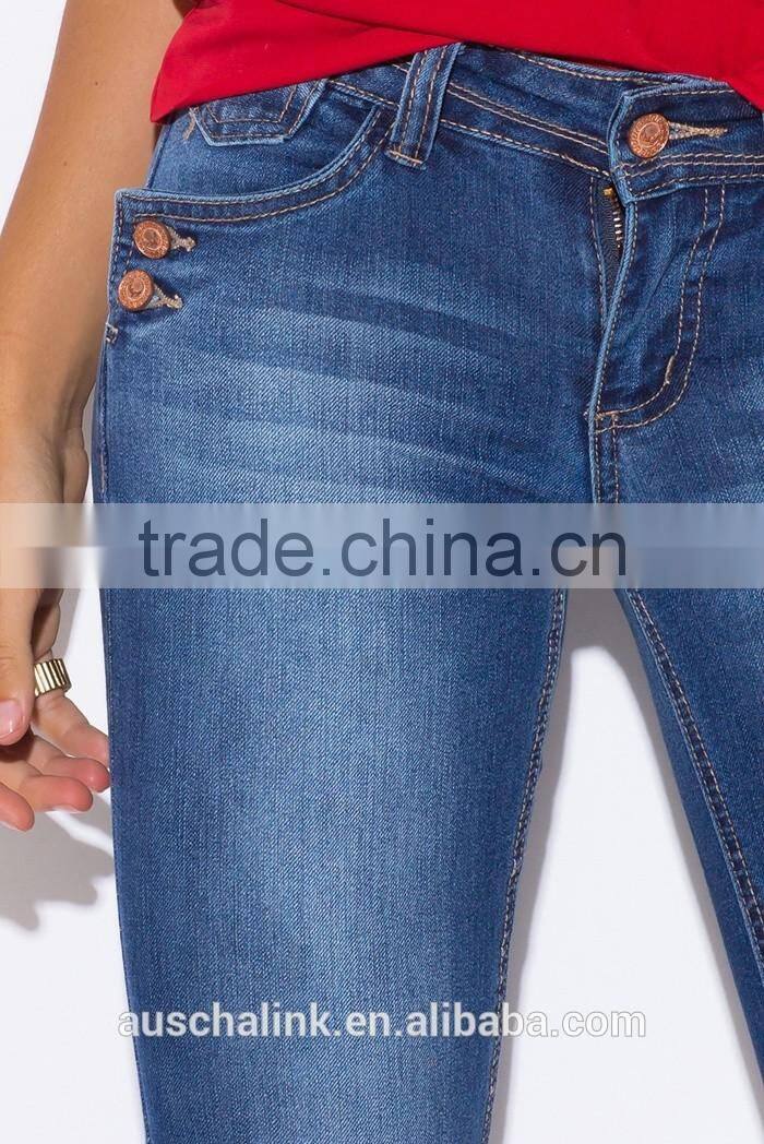 OEM service blue denim mid rise jeans wholesale china
