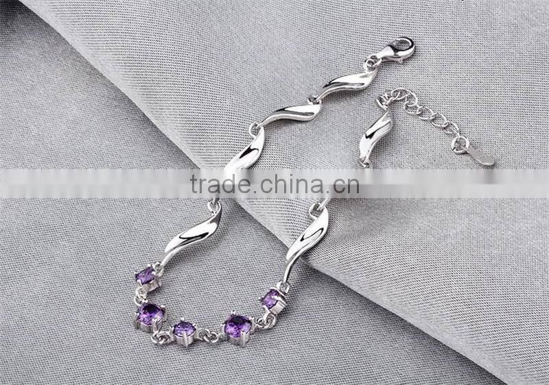 925 Sterling Silver Charms Fashion Design Zircon Twisted Bracelet