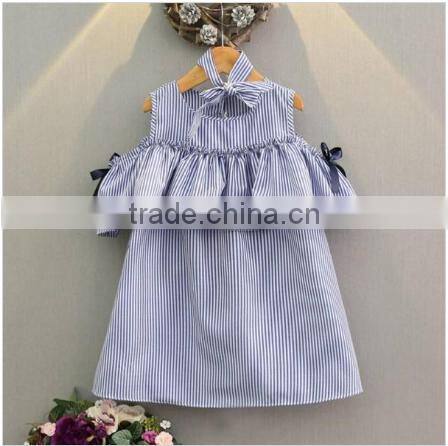 2017 wholesale lovely sweet liitle girl boutique clothing stripe off shoulder new design children summer dress