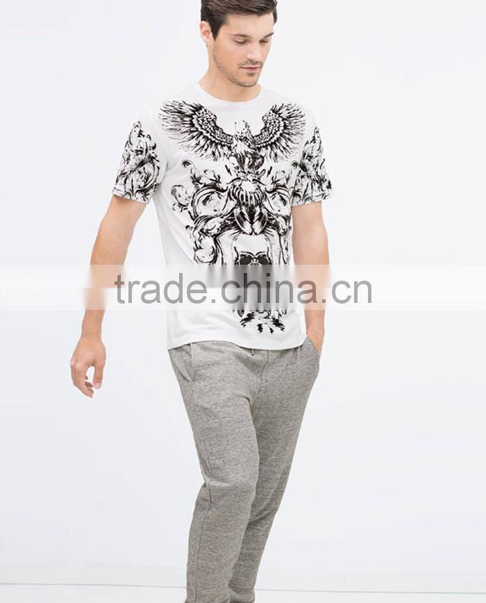 Customed design mens t shirt yarn with vintage eagle printing