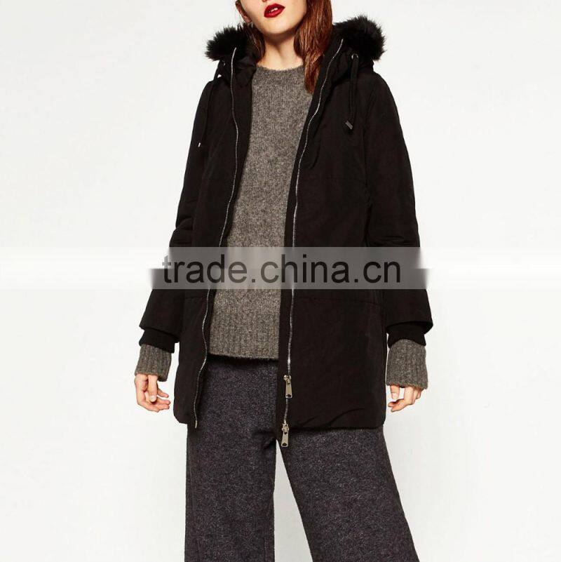 High quality fashion black parka italian fur coats for lady