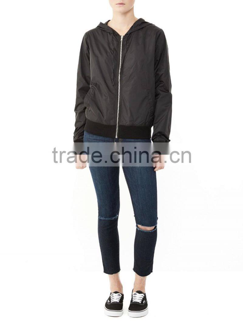 2016 ladies cheap fancy thin light waterproof shiny nylon zipper up jacket wholesale