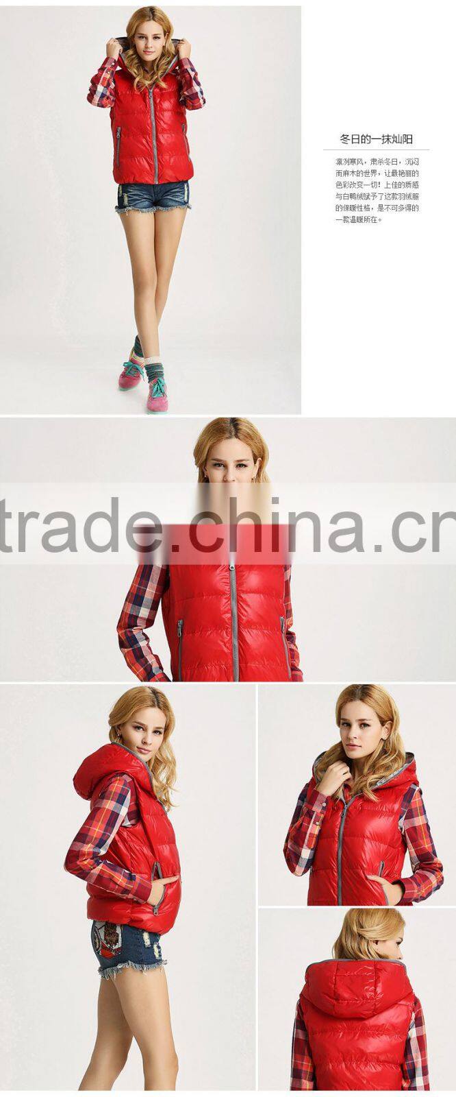 2015 Hot Sell Breathable Outdoor Woman Down Vest With Hoodie