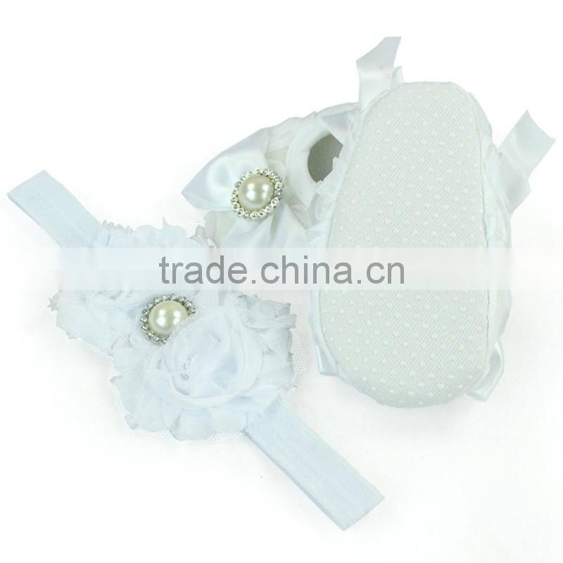 Fancy Polka Dot Floral Newborn Crib Shoes Baby Shoes Matching Headband